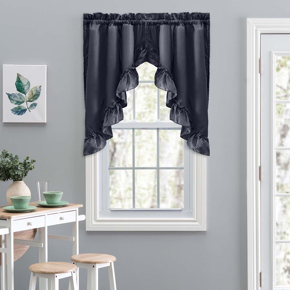 Ellis Stacey 1.5" Rod Pocket High Quality Fabric Solid Color Window Ruffled Swag 60"x38" Navy