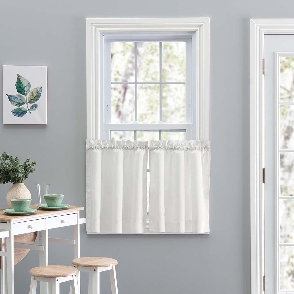 Ellis Stacey 1.5" Rod Pocket High Quality Fabric Solid Color Window Tailored Tier Pair Ice Cream