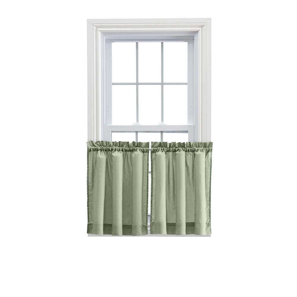 Ellis Stacey 1.5" Rod Pocket High Quality Fabric Solid Color Window Tailored Tier Pair Sage