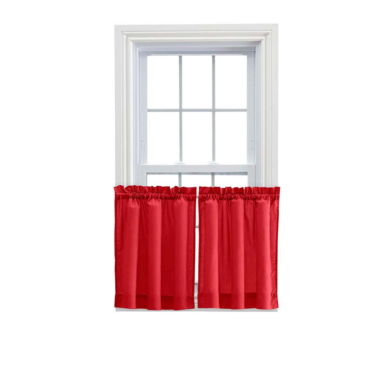 Ellis Stacey 1.5" Rod Pocket High Quality Fabric Solid Color Window Tailored Tier Pair Red