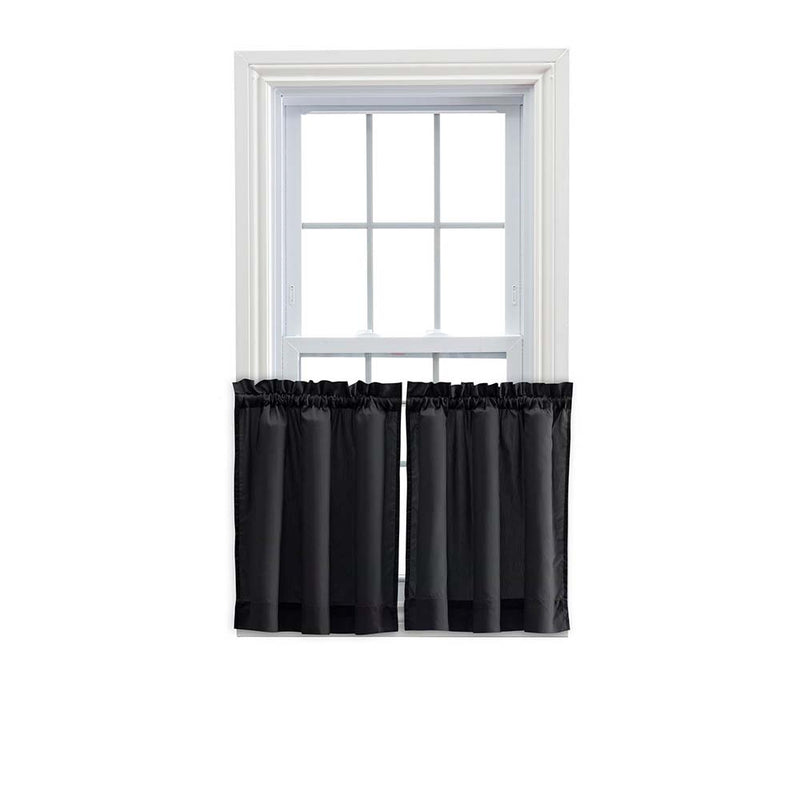 Ellis Stacey Solid Color Window 1.5" Rod Pocket High Quality Fabric Tailored Tier Pair Black