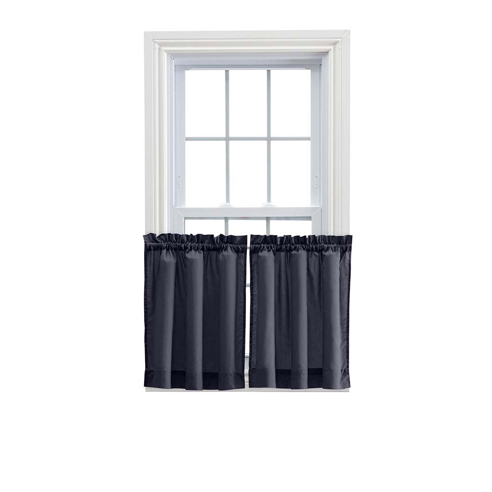 Ellis Stacey 1.5" Rod Pocket High Quality Fabric Solid Color Window Tailored Tier Pair Navy