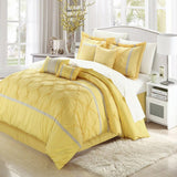 Chic Home Vermont Embroidered Solid Pleating 12 Pieces Comforter Bed In A Bag Yellow