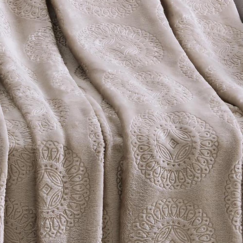 Ceasar Soft Plush Contemporary Embossed Collection All Season Throw 50"x60", Taupe