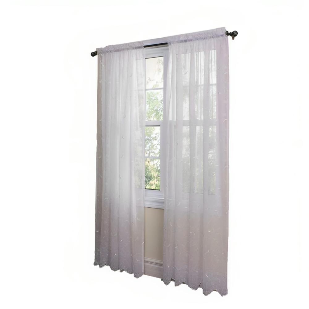 Commonwealth Habitat Hathaway Scroll Motif Tailored Sheer Window Panel - White