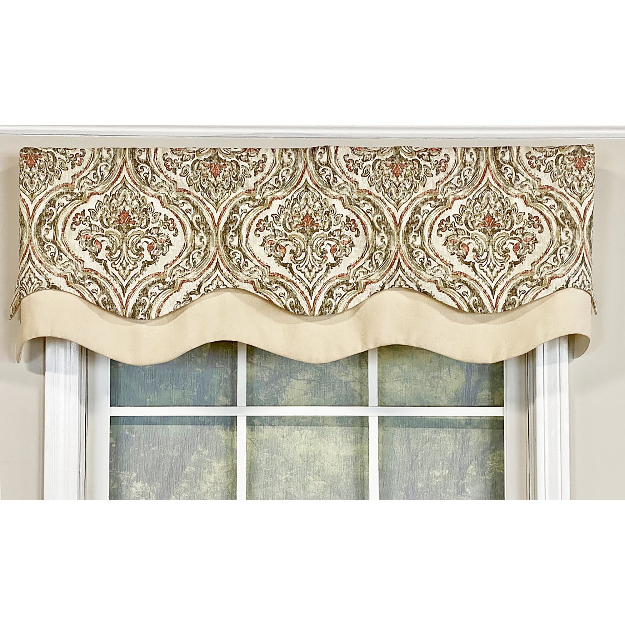 Diamond Damask Glory Window Valance 3in Rod Pocket Layered 50in x 16in by RLF Home