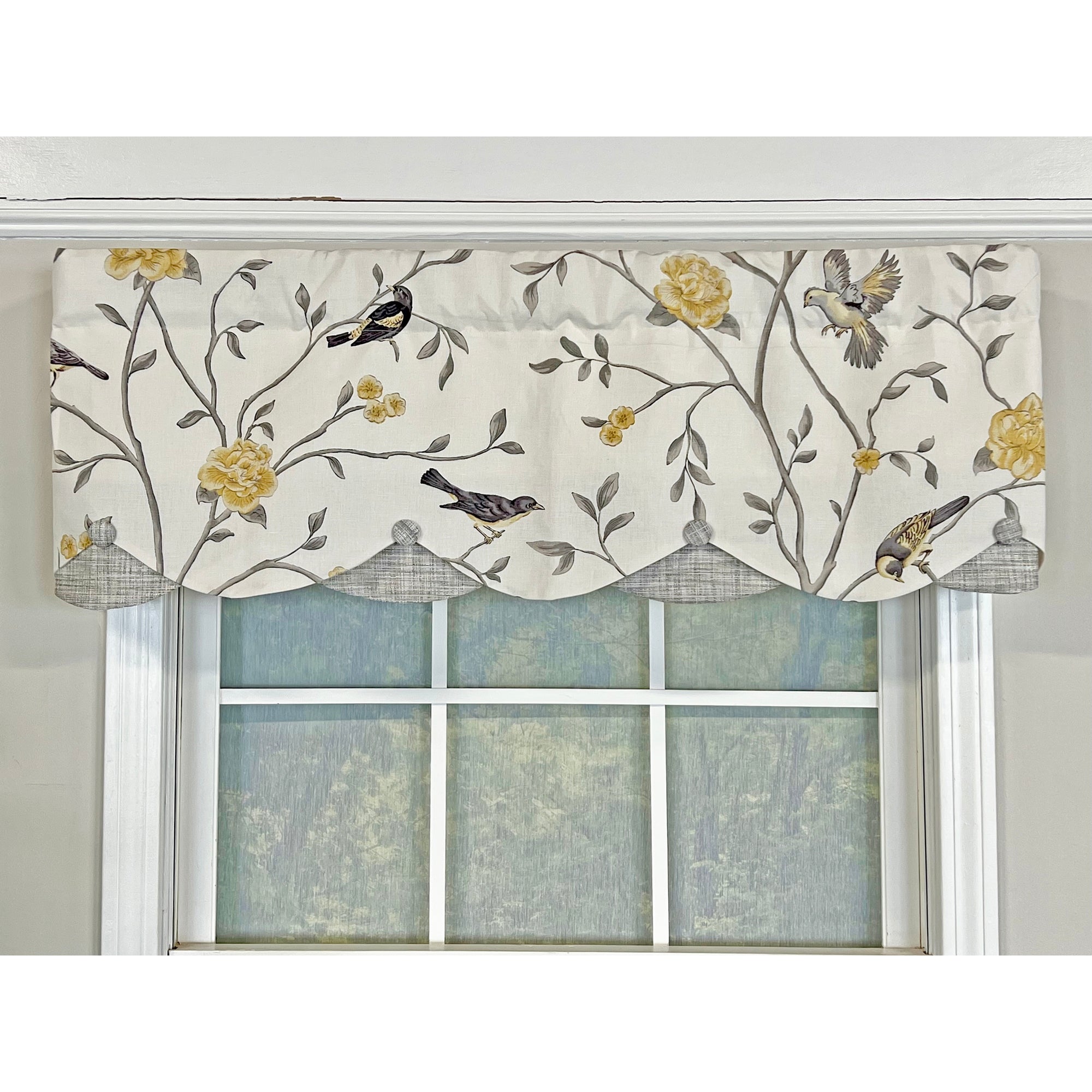 Trend Bird Petticoat with Handmade Buttons Window Valance 50in x 15in by RLF Home