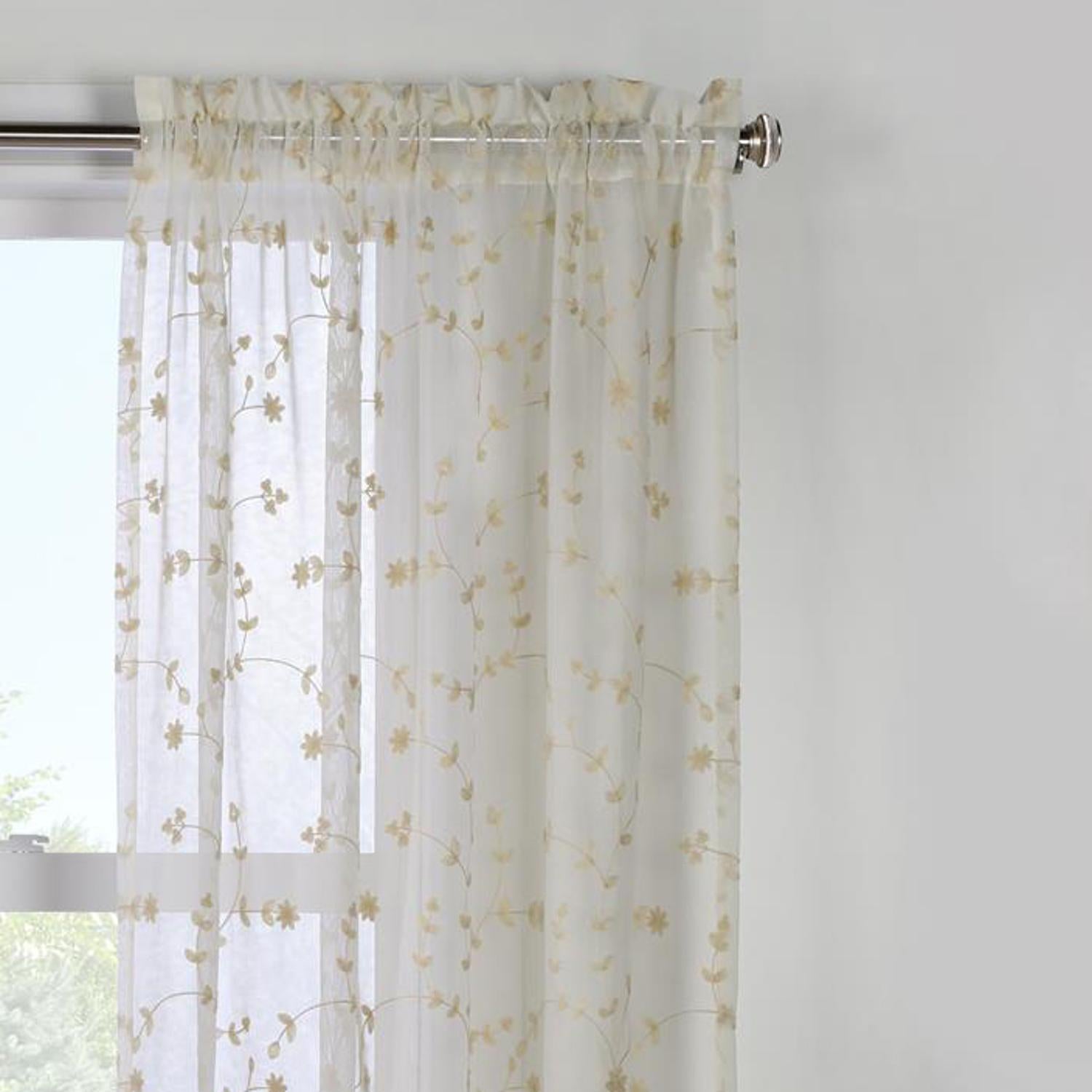 Commonwealth Habitat Grandeur Deep Scalloped Embroidery Pole Top Window Panel - Cream