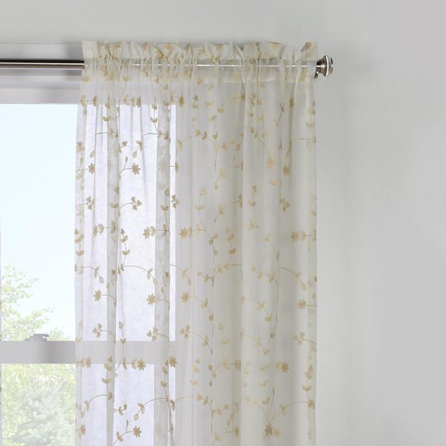 Commonwealth Habitat Grandeur Deep Scalloped Embroidery Pole Top Window Panel - Cream