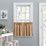 Ellis Lisa Solid Color Poly Cotton Duck Fabric Tailored Tiers 1.5" Rod Pocket Add a Touch of Color to Room Tan