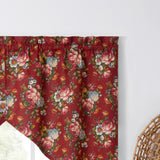 Ellis Bella Rose Stylish Medium Scale Printed Floral Pattern 1.5" Rod Pocket Tailored Swag for Windows 56"x36" Red