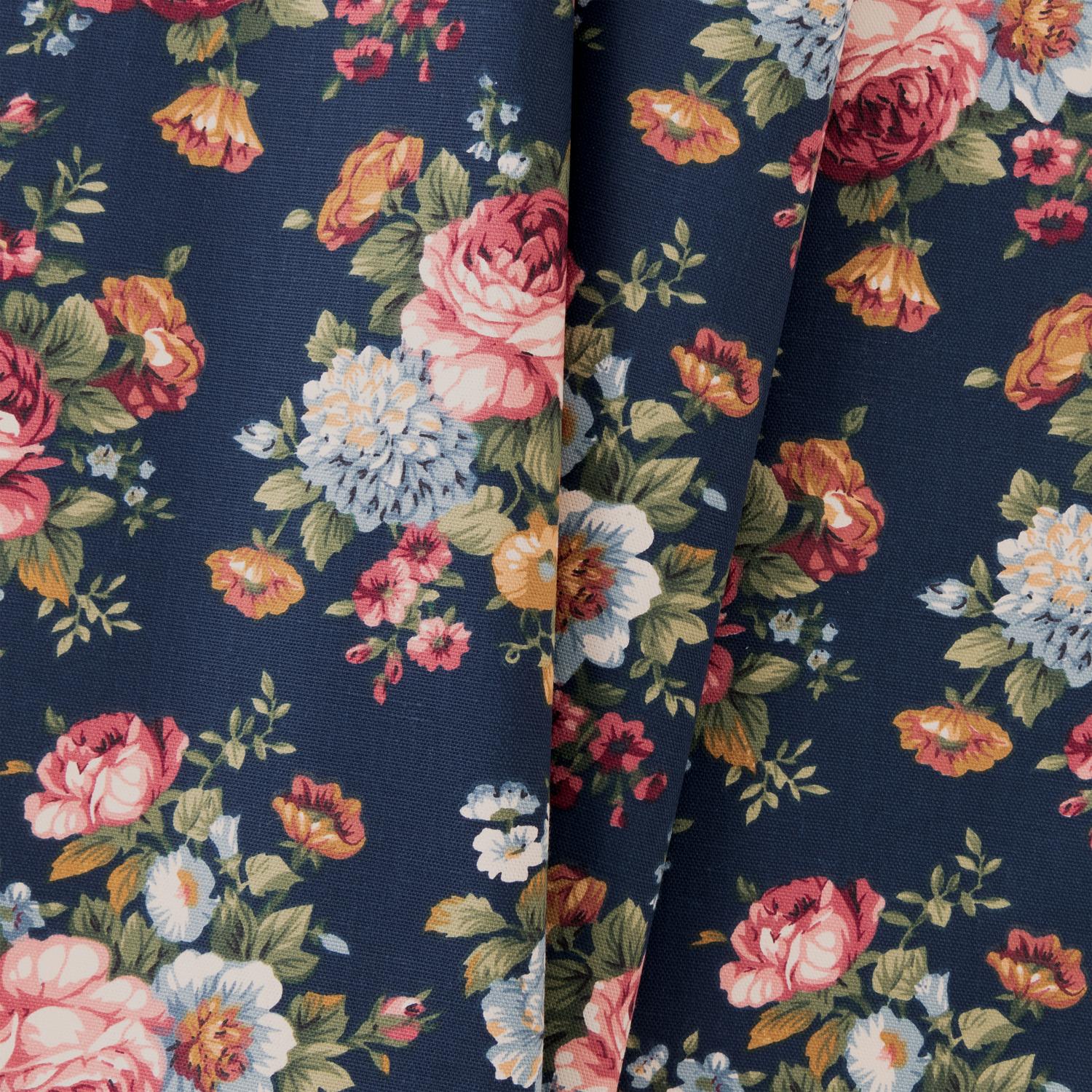 Ellis Bella Rose Stylish Medium Scale Printed Floral Pattern 1.5" Rod Pocket Tailored Swag for Windows 56"x36" Navy