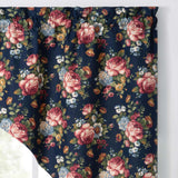 Ellis Bella Rose Stylish Medium Scale Printed Floral Pattern 1.5" Rod Pocket Tailored Swag for Windows 56"x36" Navy