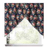 Ellis Bella Rose Stylish Medium Scale Printed Floral Pattern 1.5" Rod Pocket Tailored Swag for Windows 56"x36" Navy
