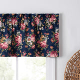 Ellis Bella Rose Stylish Medium Scale Printed Floral Pattern 1.5" Rod Pocket Tailored Valance for Windows 58"x15" Navy