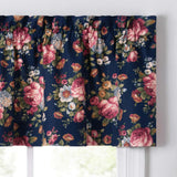 Ellis Bella Rose Stylish Medium Scale Printed Floral Pattern 1.5" Rod Pocket Tailored Valance for Windows 58"x15" Navy
