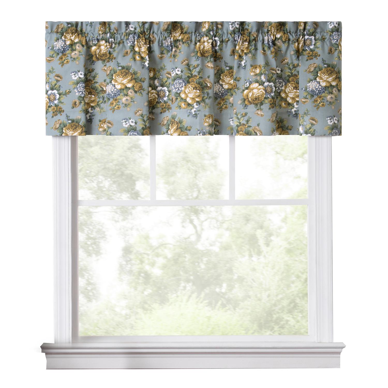 Ellis Bella Rose Stylish Medium Scale Printed Floral Pattern 1.5" Rod Pocket Tailored Valance for Windows 58"x15" Wedge