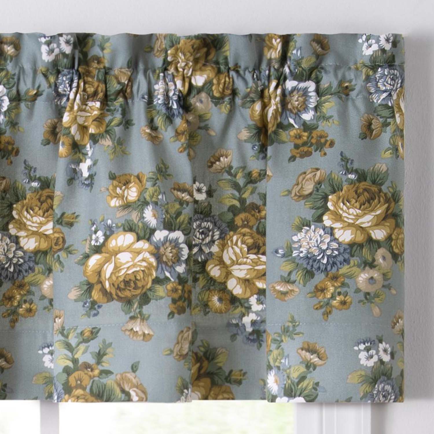 Ellis Bella Rose Stylish Medium Scale Printed Floral Pattern 1.5" Rod Pocket Tailored Valance for Windows 58"x15" Wedge