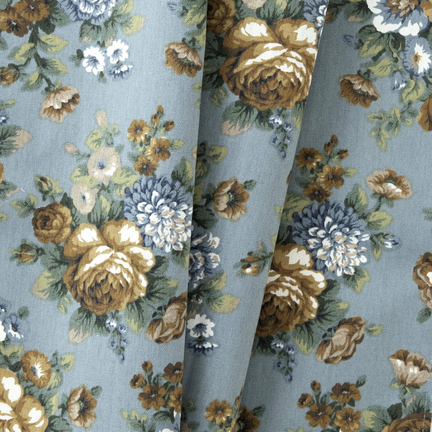 Ellis Bella Rose Stylish Medium Scale Printed Floral Pattern 1.5" Rod Pocket Tailored Swag for Windows 56"x36" Wedge