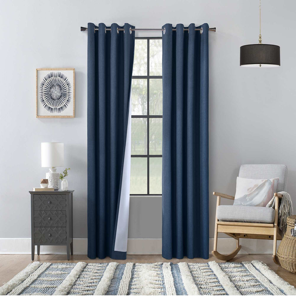 Commonwealth Thermaplus Bedford Total Blackout Grommet Curtain - Navy
