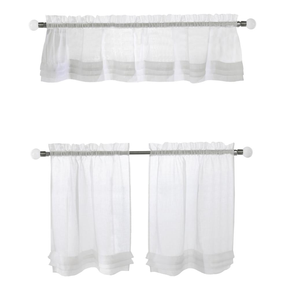 Habitat Cote D' Azure Sheer Rod Pocket 3 Piece Curtain Tiers and Valance Set 52" x 24" White