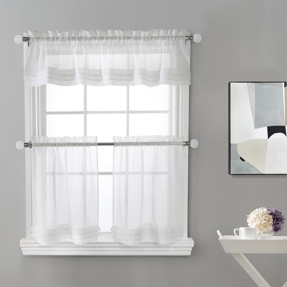 Habitat Cote D' Azure Sheer Rod Pocket 3 Piece Curtain Tiers and Valance Set 52" x 24" White
