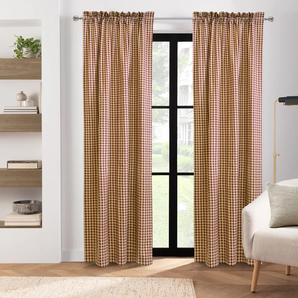 Thermalogic Checkmate Energy Efficient Room Darkening Mini Check Pattern Pole Top Curtain Panel Pair Burgundy