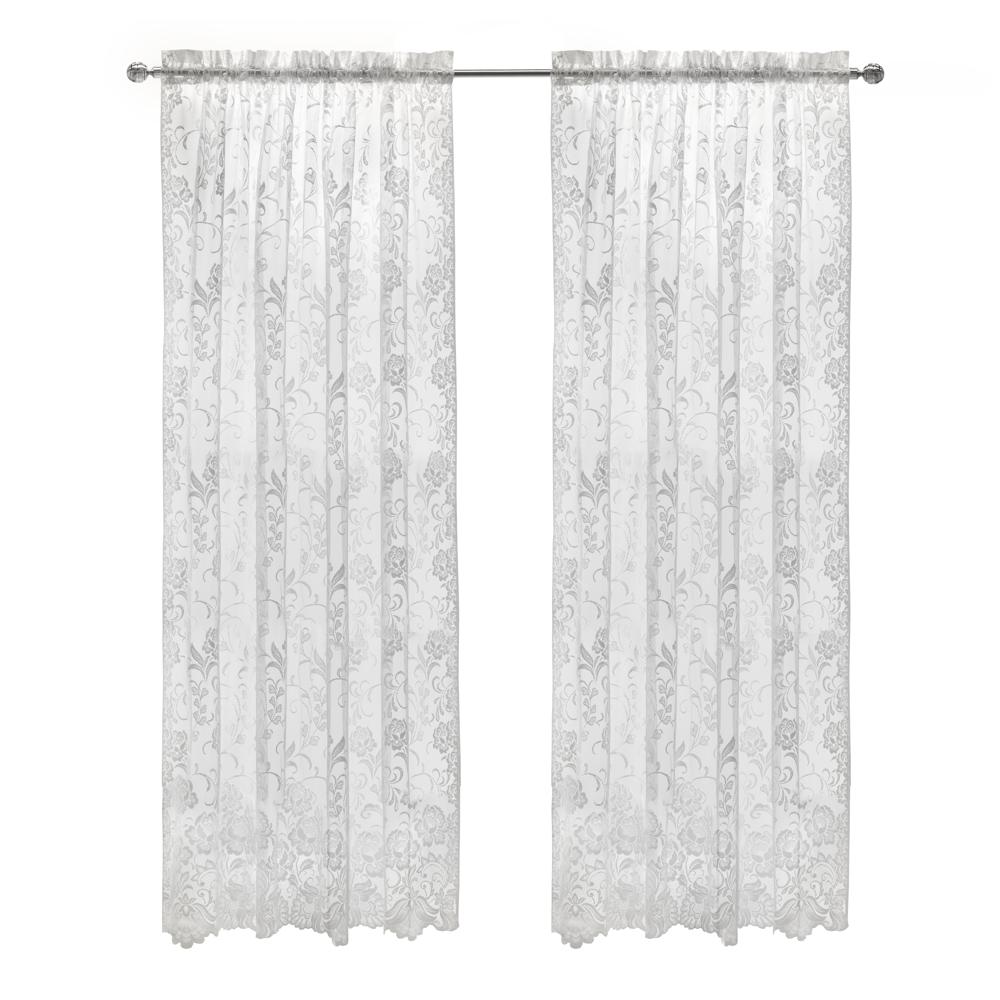 Habitat Limoges Sheer Rod Pocket Timeless and Naturalistic Floral Designs Curtain Panel White