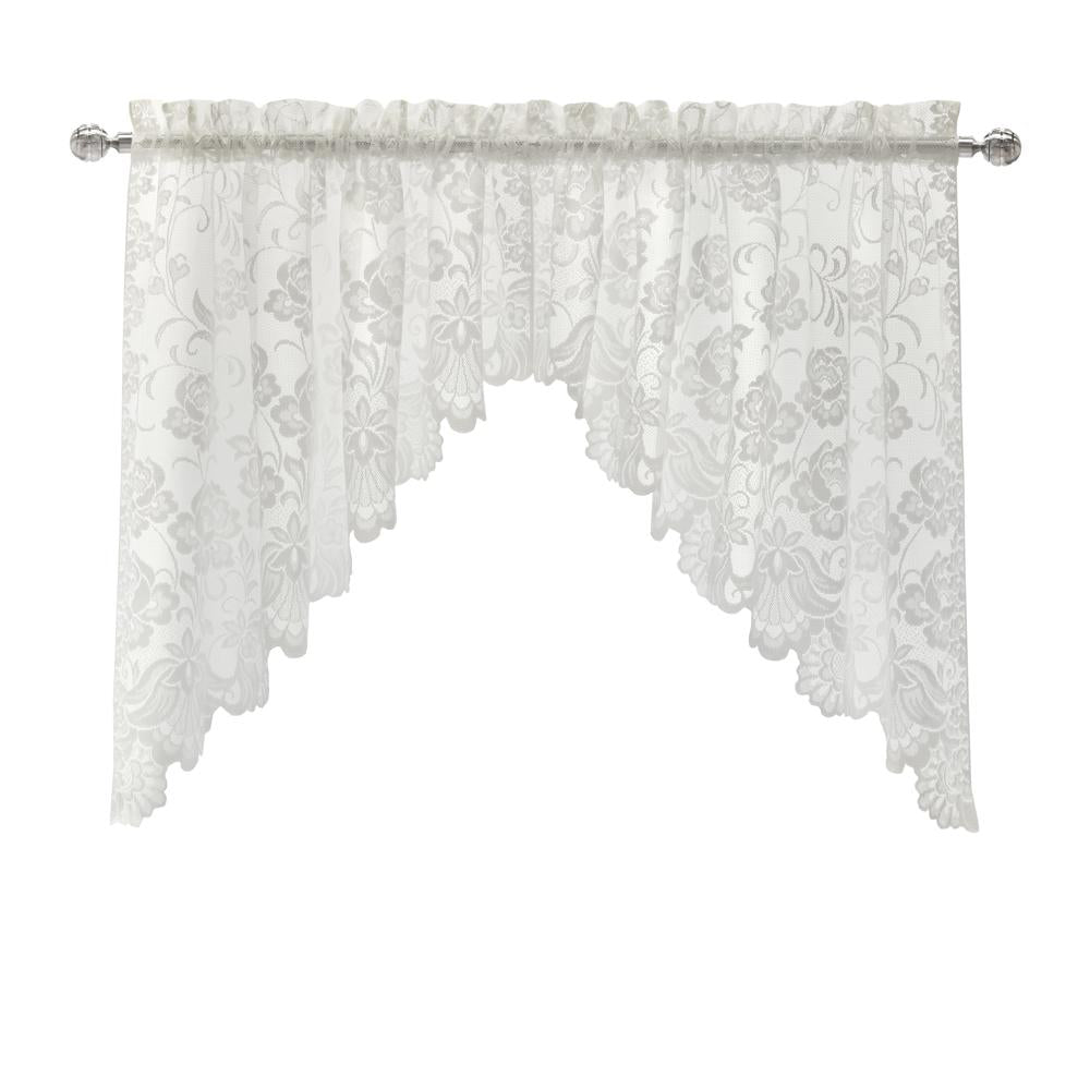 Habitat Limoges Sheer Rod Pocket Delicate Scalloped Bottom Hem Floral Lace Design Swag Valance Set 72" x 32" White