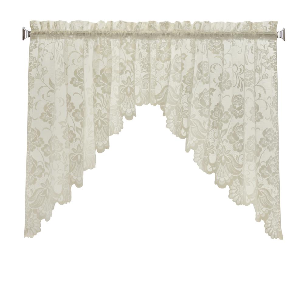 Habitat Limoges Sheer Rod Pocket Delicate Scalloped Bottom Hem Floral Lace Design Swag Valance Set 72" x 32" Ivory