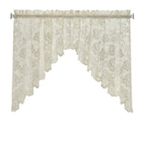 Habitat Limoges Sheer Rod Pocket Delicate Scalloped Bottom Hem Floral Lace Design Swag Valance Set 72" x 32" Ivory