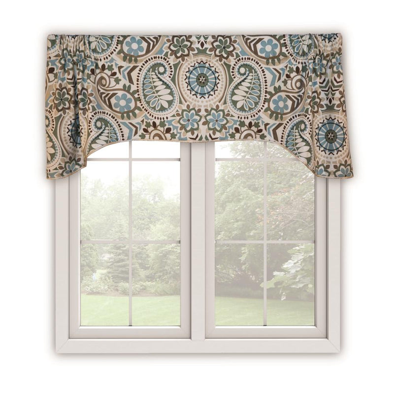 Ellis Curtain Paisley Prism Arch 3" Rod Pocket Valances for Windows 50" x 15" Latte
