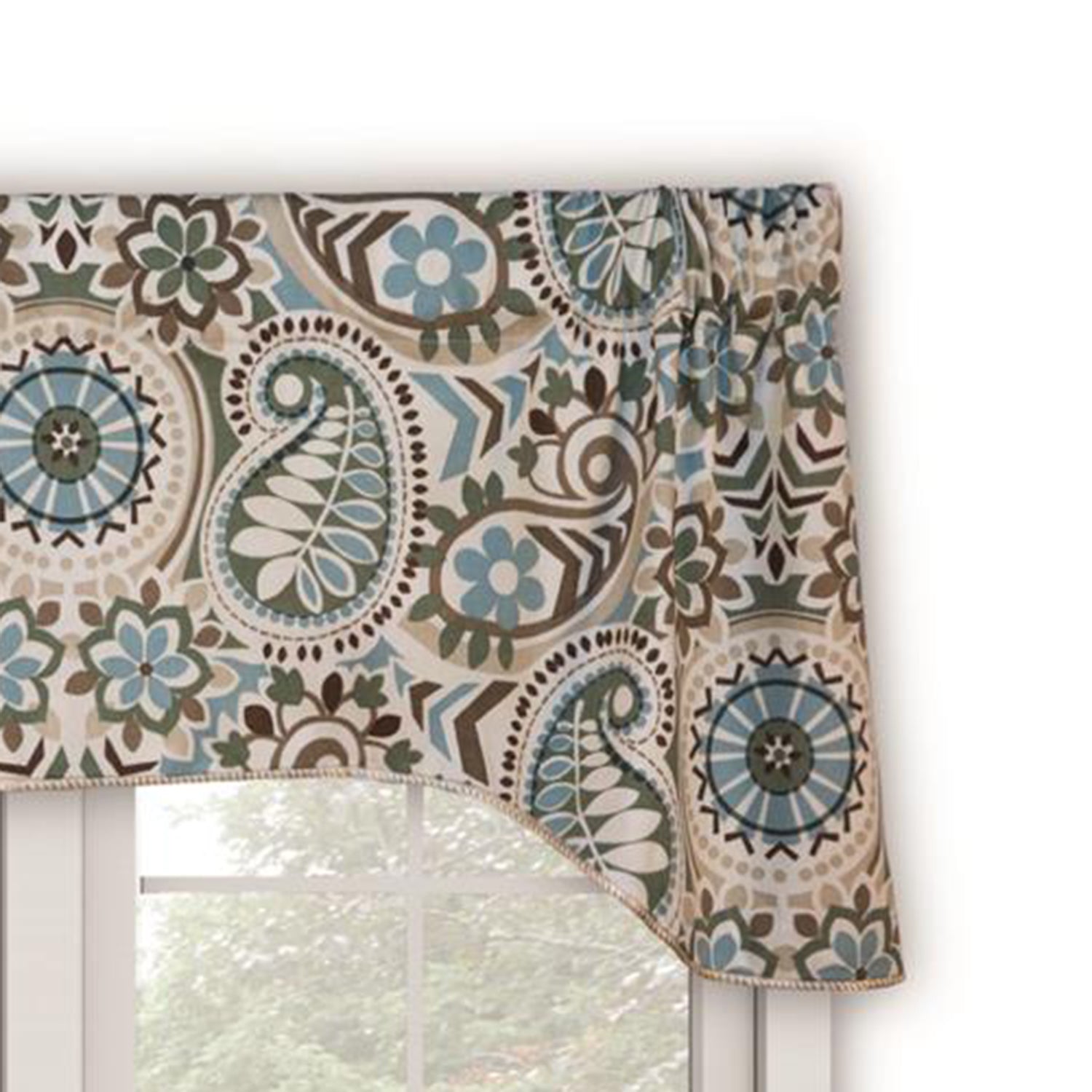 Ellis Curtain Paisley Prism Arch 3" Rod Pocket Valances for Windows 50" x 15" Latte