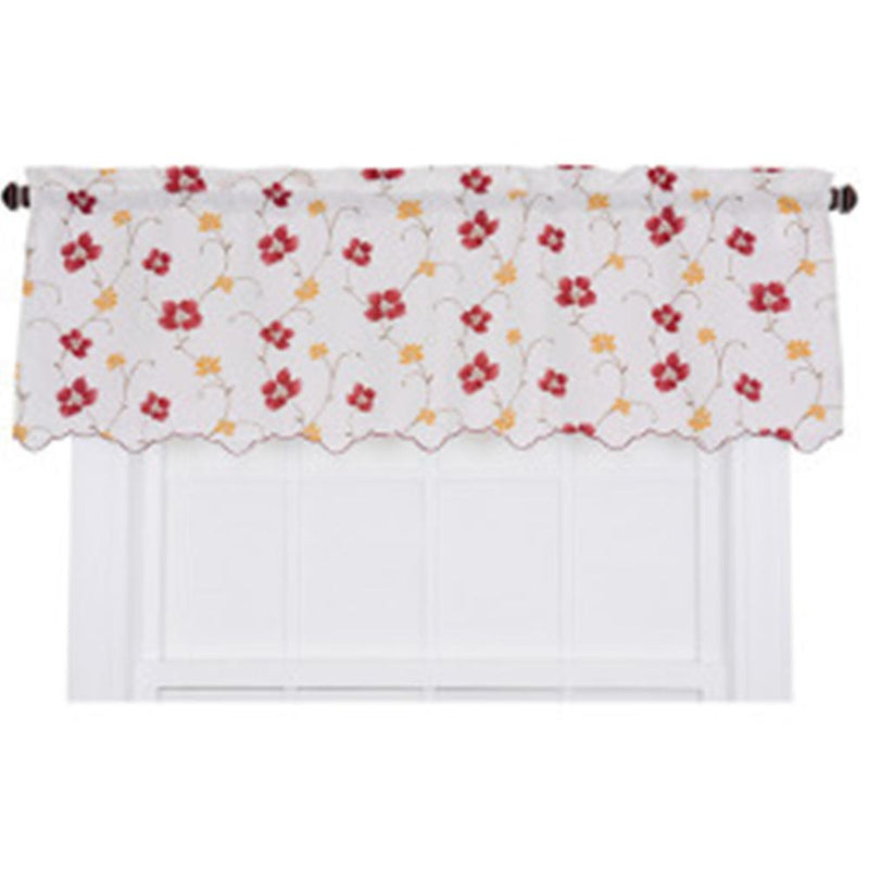 Ellis Curtain Zoe High Quality Room Darkening Solid Color Floral Print fabric Window Valance - 48 x15" Red
