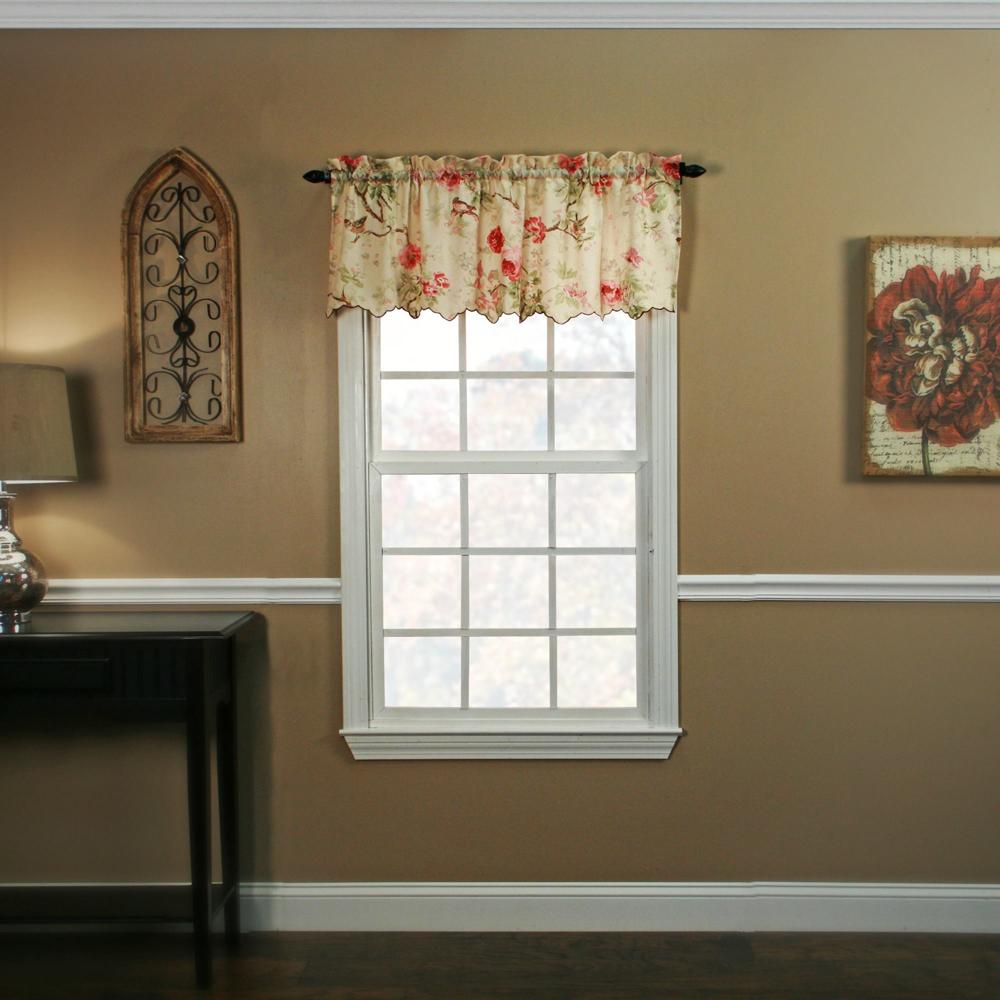 Balmoral Floral Print Semi Sheer Valance Curtain 48-Inch-by-15-Inch - Red/Yellow