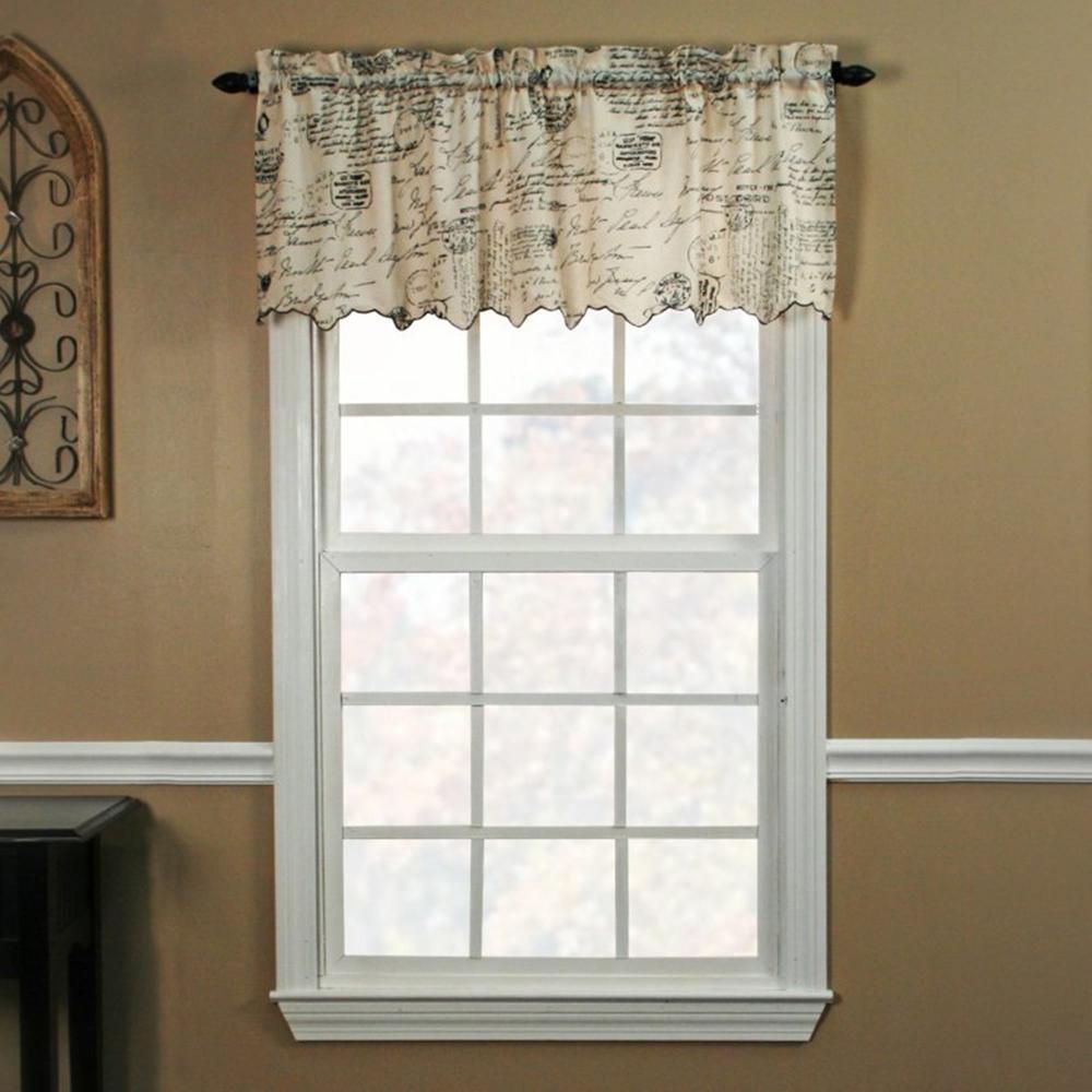 Ellis Curtain Script High Quality Room Darkening Solid Natural Classic Print Window Valance - 48x15", Black