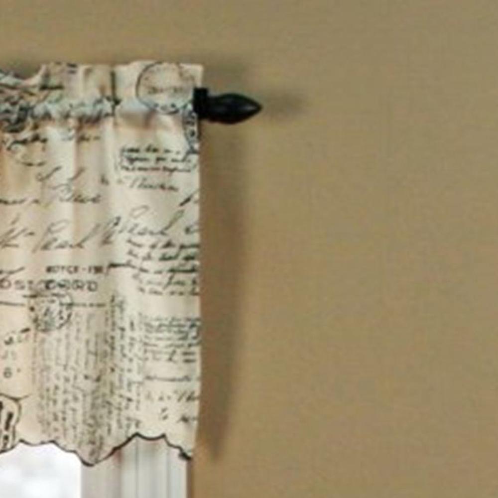 Ellis Curtain Script High Quality Room Darkening Solid Natural Classic Print Window Valance - 48x15", Black