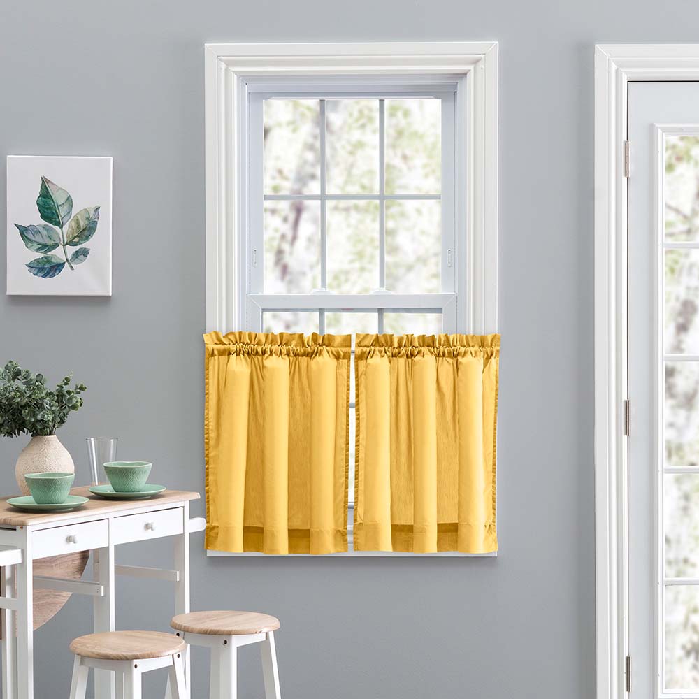 Ellis Stacey 1.5" Rod Pocket High Quality Fabric Solid Color Window Tailored Tier Pair Yellow