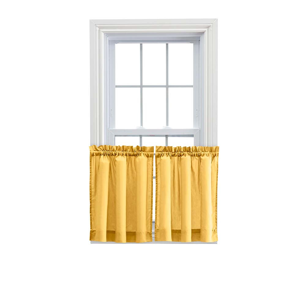 Ellis Stacey 1.5" Rod Pocket High Quality Fabric Solid Color Window Tailored Tier Pair Yellow