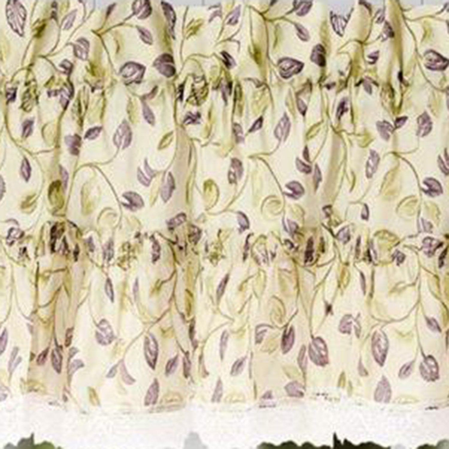 Ellis Curtain Clarice Room Darkening Natural Color Classic Print Ruffled Window Valance - 52 x12" Violet