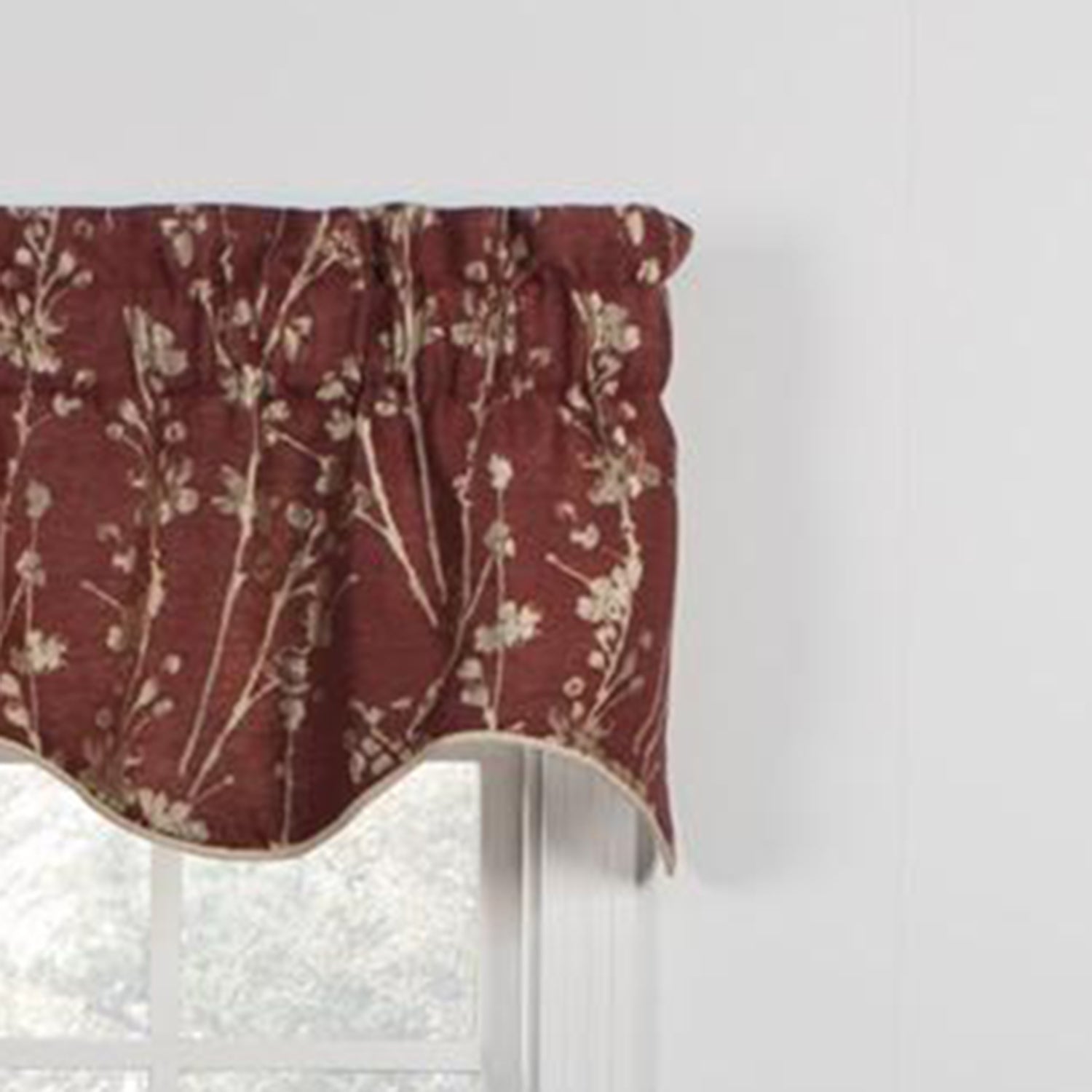 Ellis Curtain Meadow High Quality Room Darkening Solid Natural Color Lined Scallop Window Valance - 50 x15", Cardinal