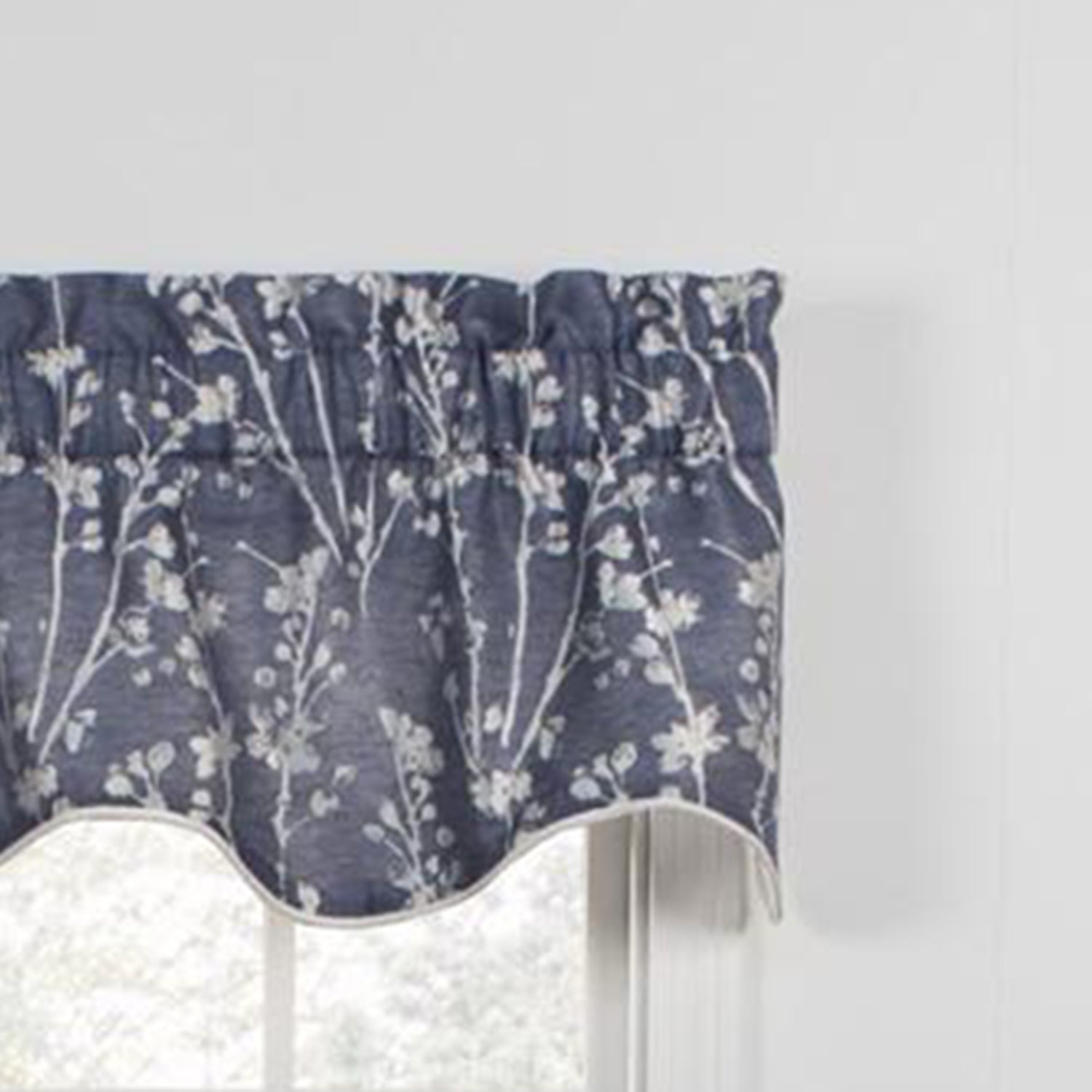 Ellis Curtain Meadow High Quality Room Darkening Solid Natural Color Lined Scallop Window Valance - 50 x15", Cobalt