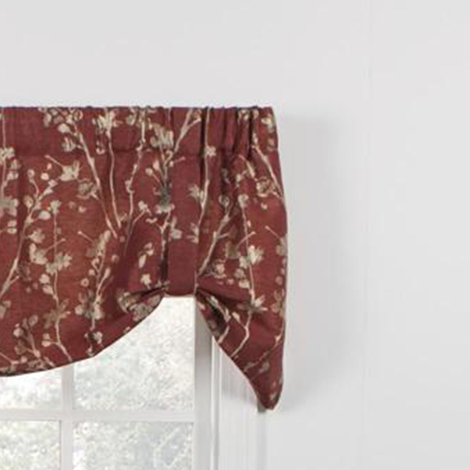 Ellis Curtain Meadow High Quality Room Darkening Solid Natural Color Lined Tie-Up Window Valance - 50 x22", Cardinal