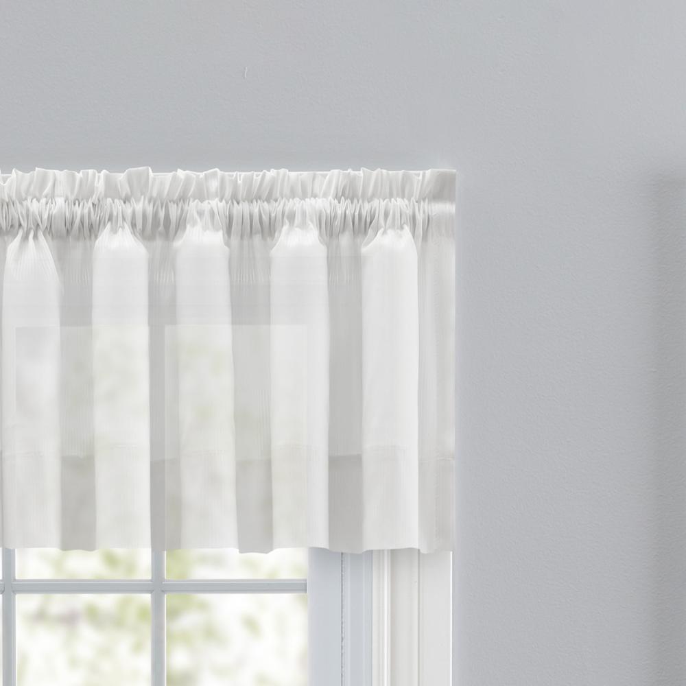 Ellis Curtain Shadow Stripe 1.5" Rod Pocket Tailored Valance for Windows 82" x 12" White