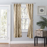 Ellis Curtain Lexington Leaf Pattern on Colored Ground Curtain Pair with Ties Tan