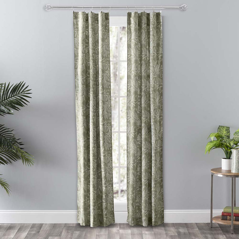Ellis Curtain Lexington Leaf Pattern on Colored Ground Curtain Pair with Ties Sage
