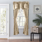 Ellis Curtain Lexington Leaf Pattern on Colored Ground Curtain Pair with Ties Tan