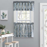 Ellis Curtain Lexington Leaf Pattern on Colored Ground Curtain Tiers  Blue
