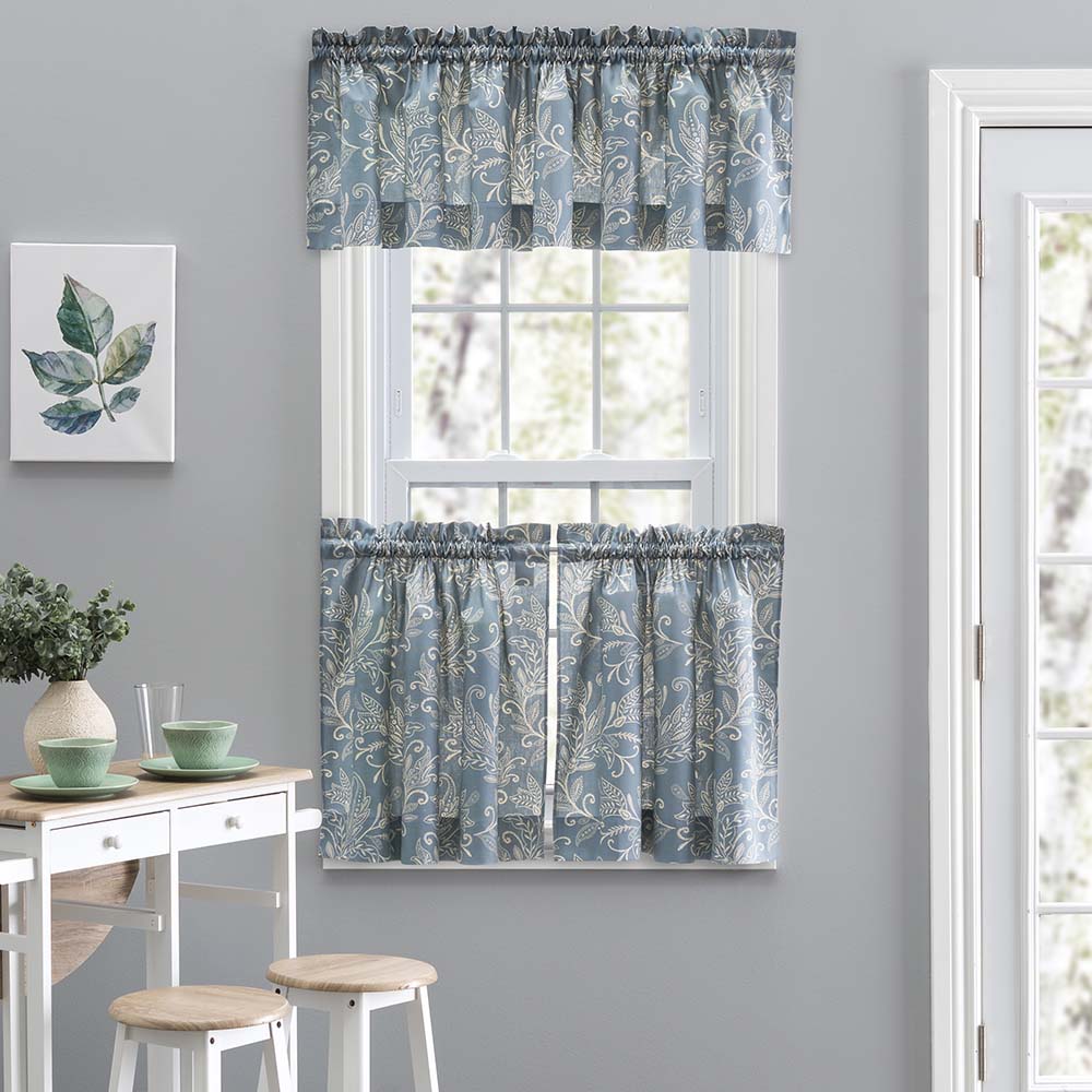 Ellis Curtain Lexington Leaf Pattern on Colored Ground Tailored Valance 58"x15" Blue