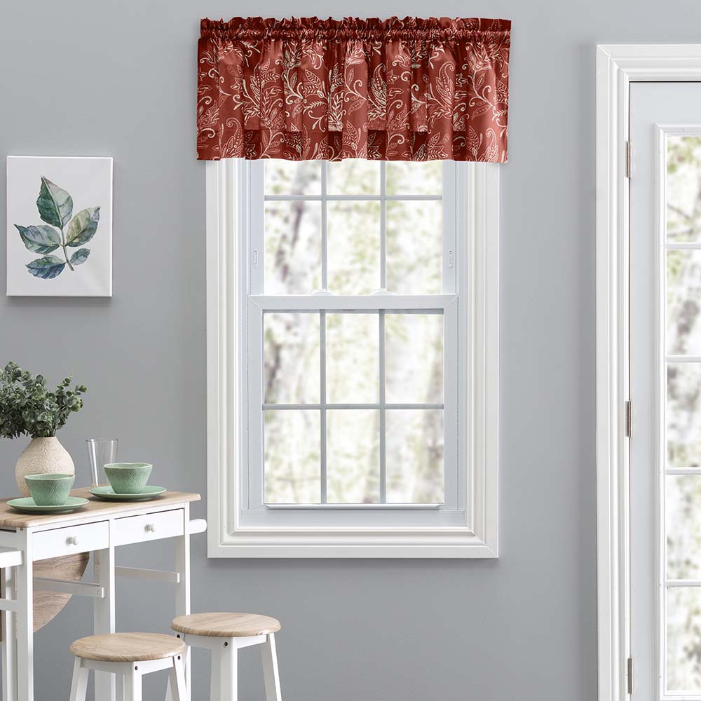 Ellis Curtain Lexington Leaf Pattern on Colored Ground Tailored Valance 58"x15" Brick